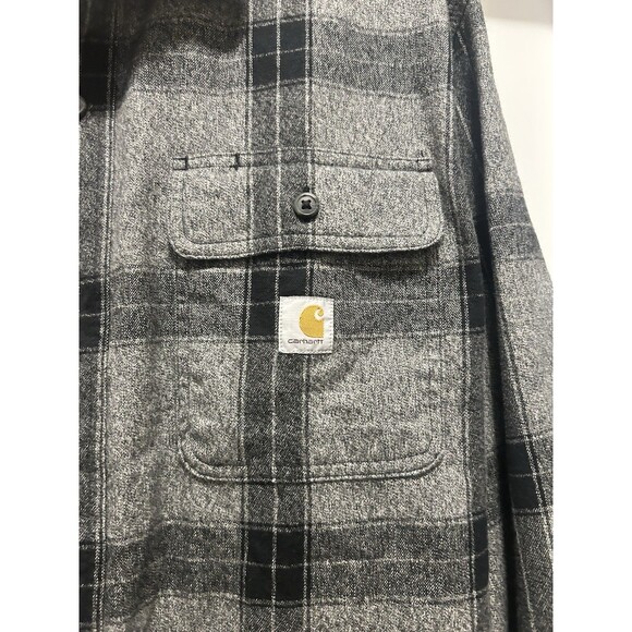 Carhartt Men Gray Plaid Flannel Loose Fit Long Sleeve Button Shirt Size Medium - Picture 2 of 5